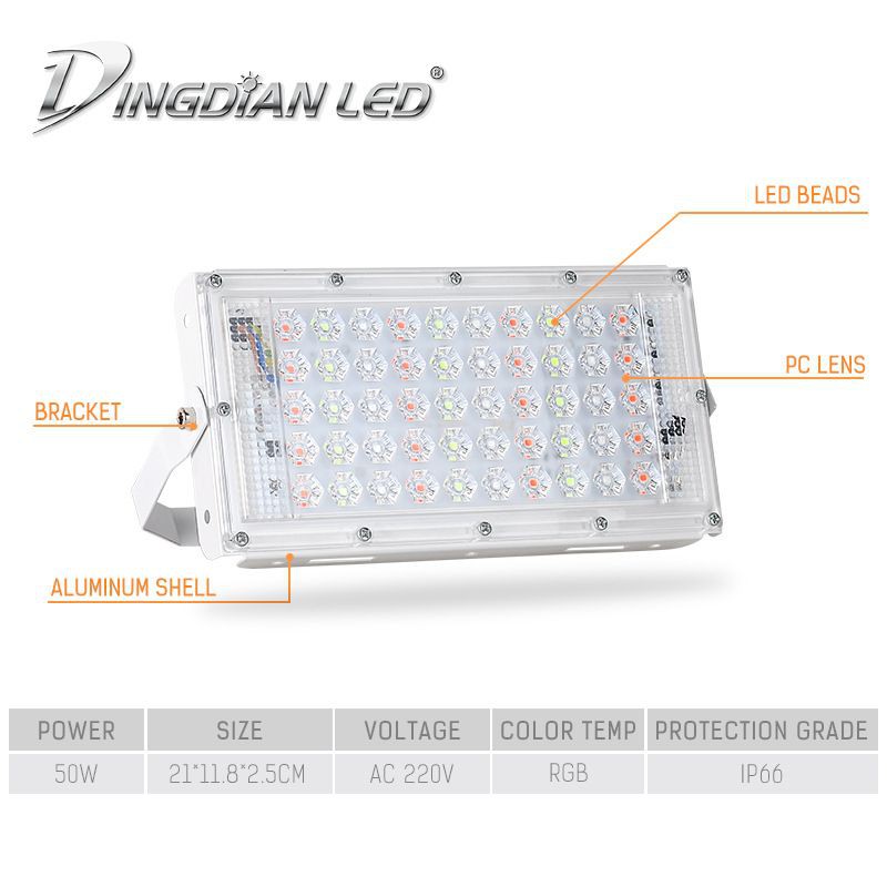 LAMPU SOROT LED RGB 50W remot 220V ANTI AIR WARNA WARNI LED SOROT RGB REMOT 50WATT