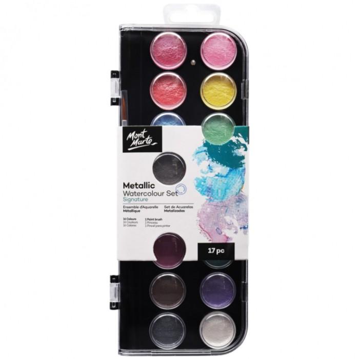 

BARU! MONT MARTE METALLIC WATERCOLOUR CAKE SET 16 COLOURS + BRUSH ALAT LUKIS MURAH TERLENGKAP AL3