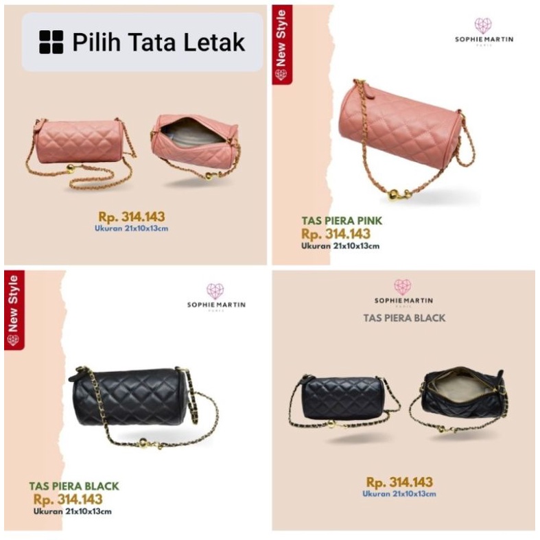 TAS PIERA PINK&PIERA BLACK TAS SELEMPANG WANITA TALI RANTAI BENTUK TABUNG TAS KEKINIAN TAS WANITA SO
