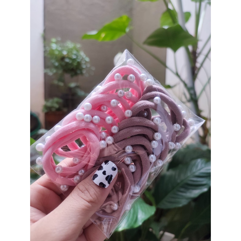 Ikat Rambut Korea Towel Ring Set ( isi 50pcs)-TOWEL PEARL-PINK(20