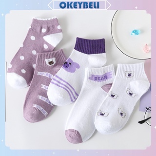 Image of •OKEY BELI•KK807 Kaos Kaki Wanita Motif Beruang Ungu Pendek Fashion Korean Unisex Semata Kaki Purple Bear Socks Import Ankle