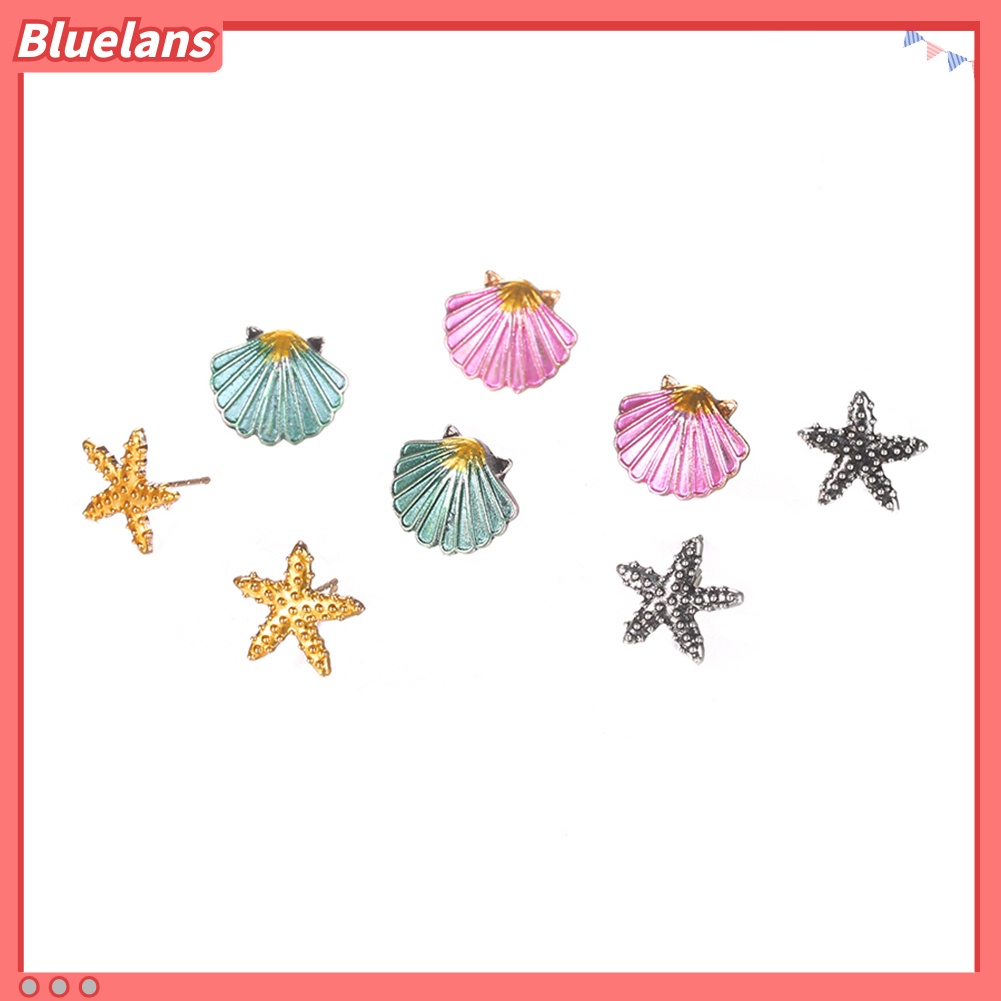 Bluelans 4 Pairs Boho Women Starfish Shell Stud Earrings Set Summer Jewelry Accessories