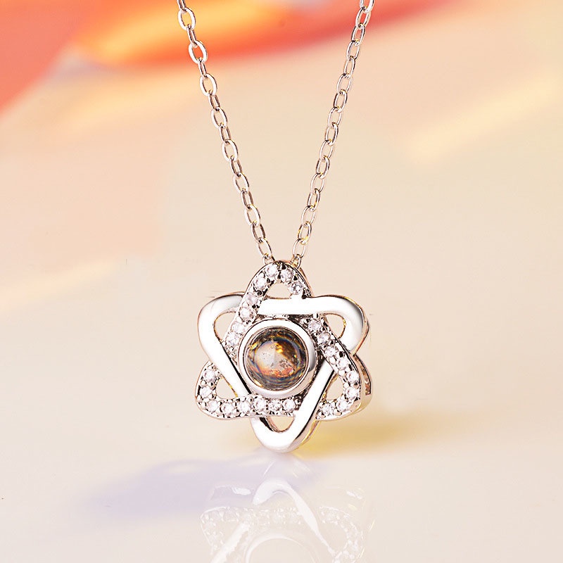 [Ready Stock]Fashion 925 Silver Plated Diamond Six-Pointed Star Pendant Necklace