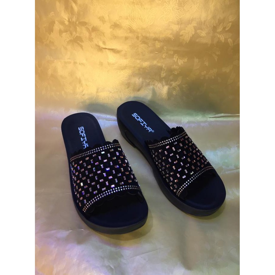 Sandal Slop Wedges Kondangan Pesta Bling Blink Perempuan Cewe Sofia - 37 Promo Hari Ini