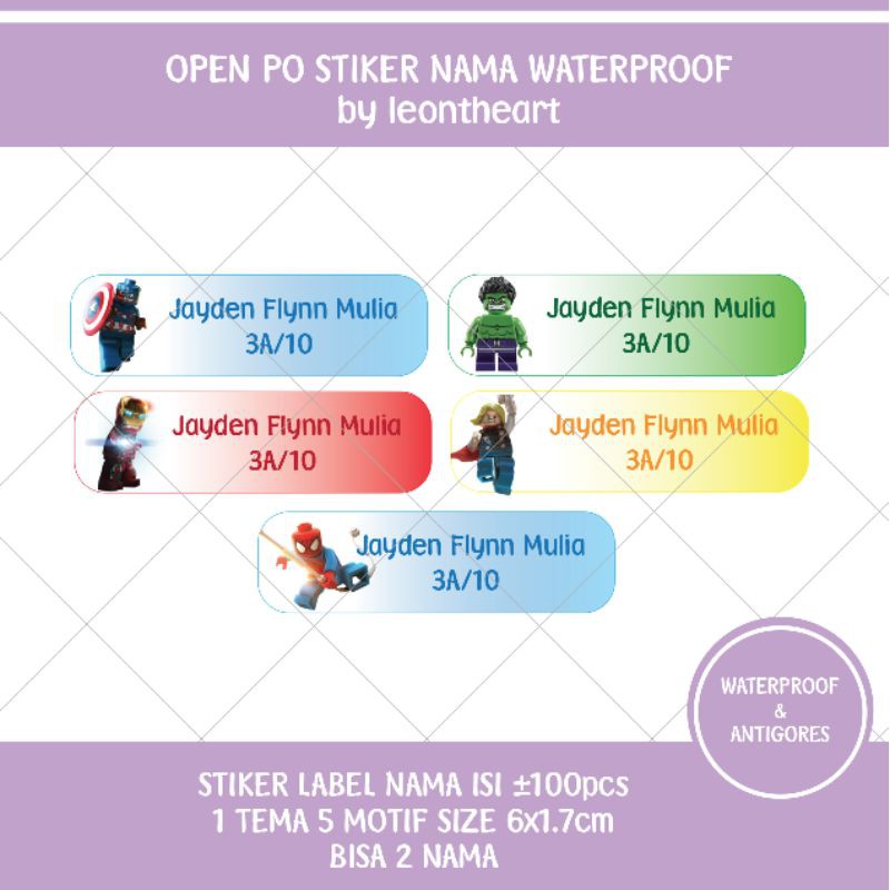 

Label Stiker Nama Waterproof Anti Air Lucu BT21 Roblox Lego