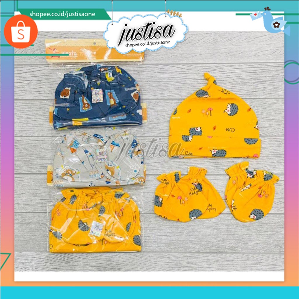 Promo !! VINATA-TOPI SET+SARUNG TANGAN FULL PRINT BAYI MURAH