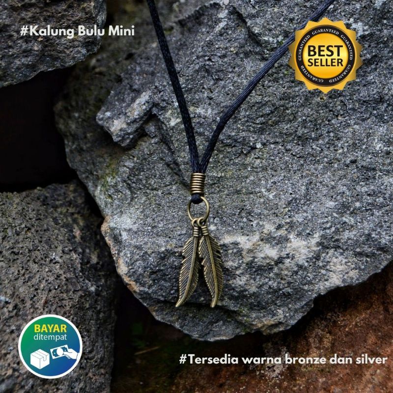 Kalung Pria Wanita Liontin Charm Bulu Double Bronze Silver Mini