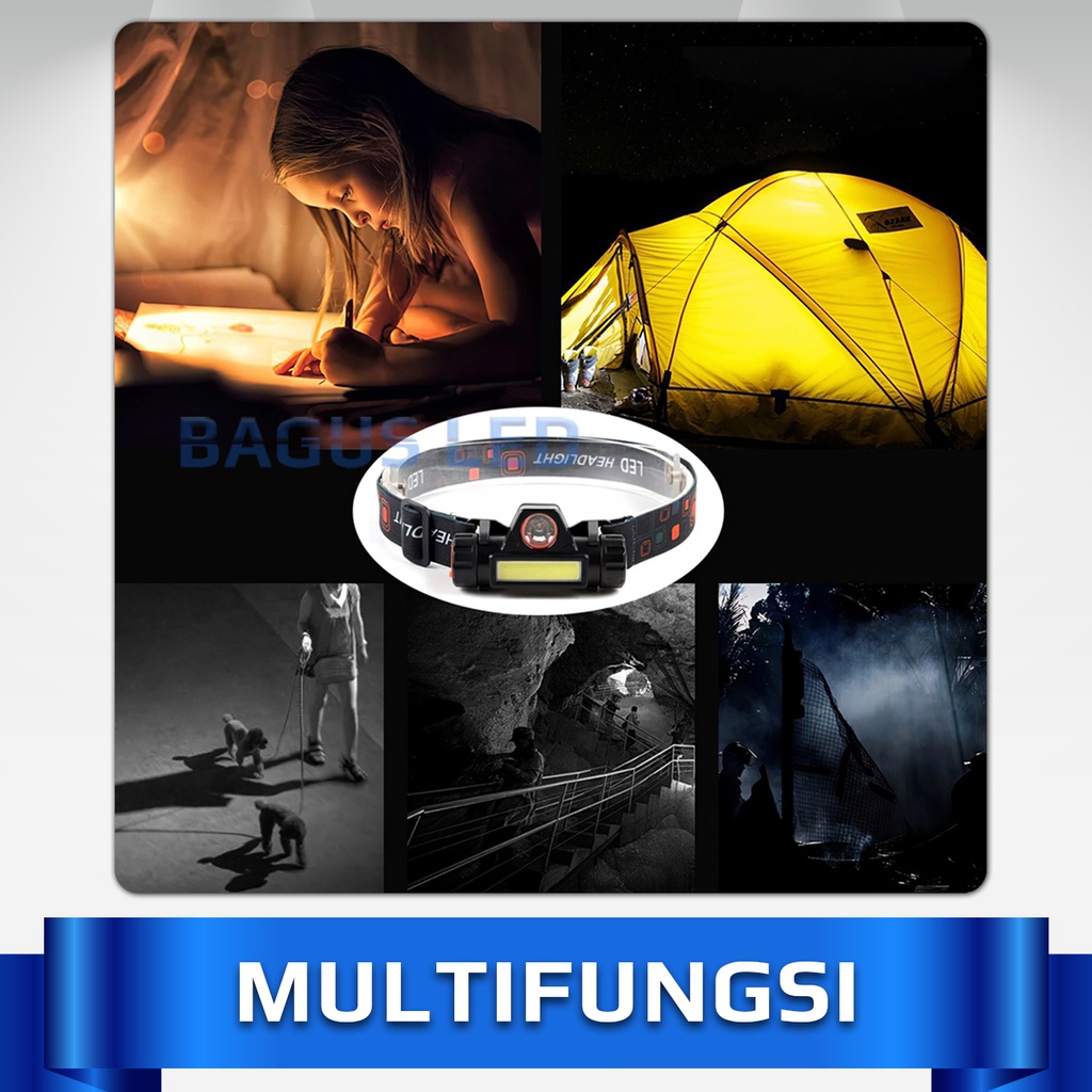 [COD] Senter Kepala LED Headlamp COB Senter Camping Olahraga Outdoor