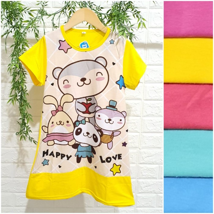 TERMURAH Daster anak Dedina printing 10-14 Happy love 5-8 tahun - biru 12