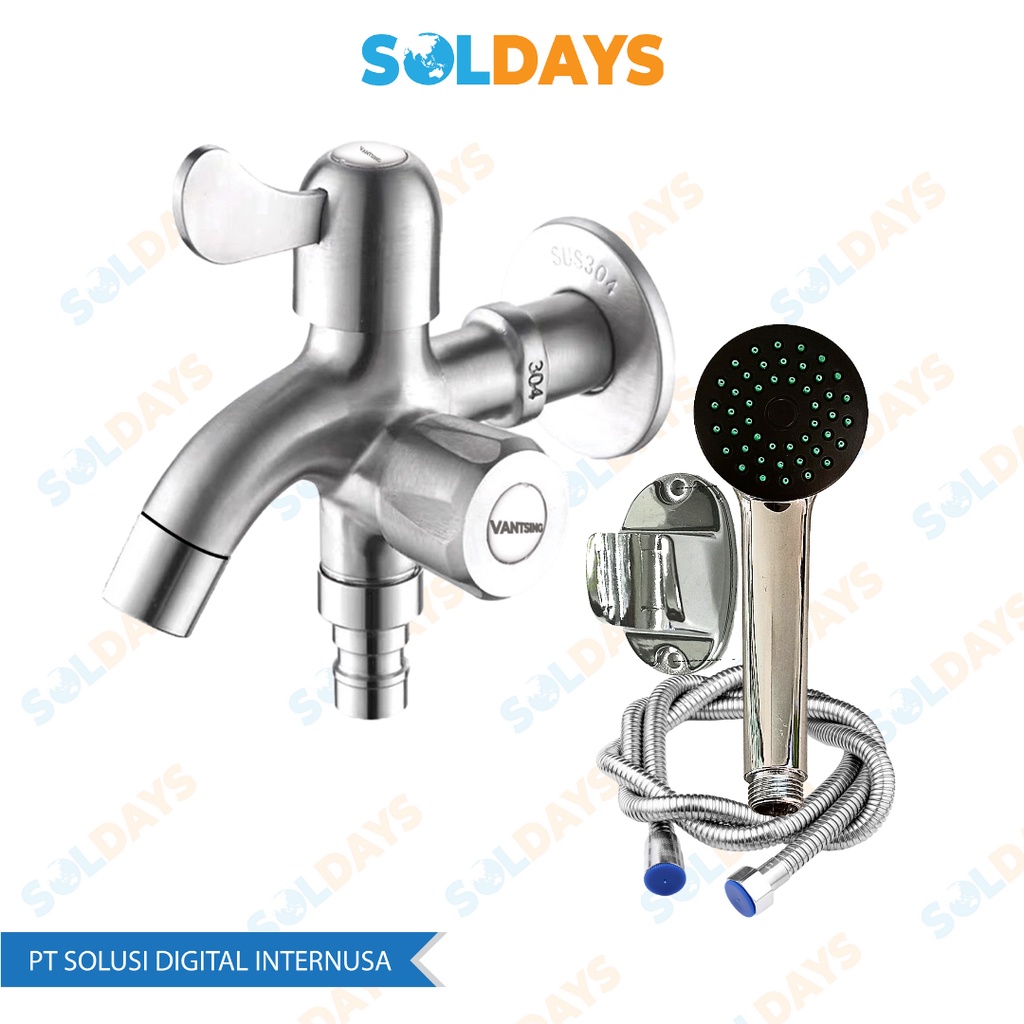 Stop Kran Air 1 Cabang Stainless / Selang Fleksible / Paket Bundling