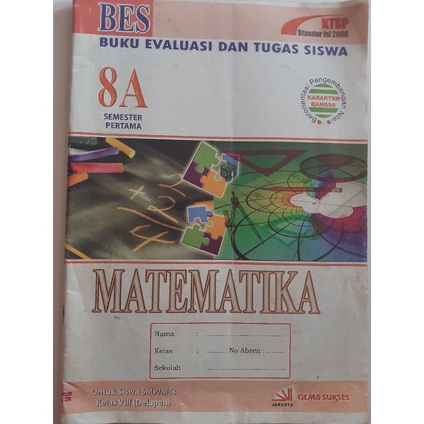 buku lks matematika tugas evaluasi siswa SMP kls 8A