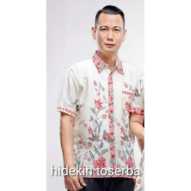 Hem kemeja atasan seragam batik pria jumbo kupu merah