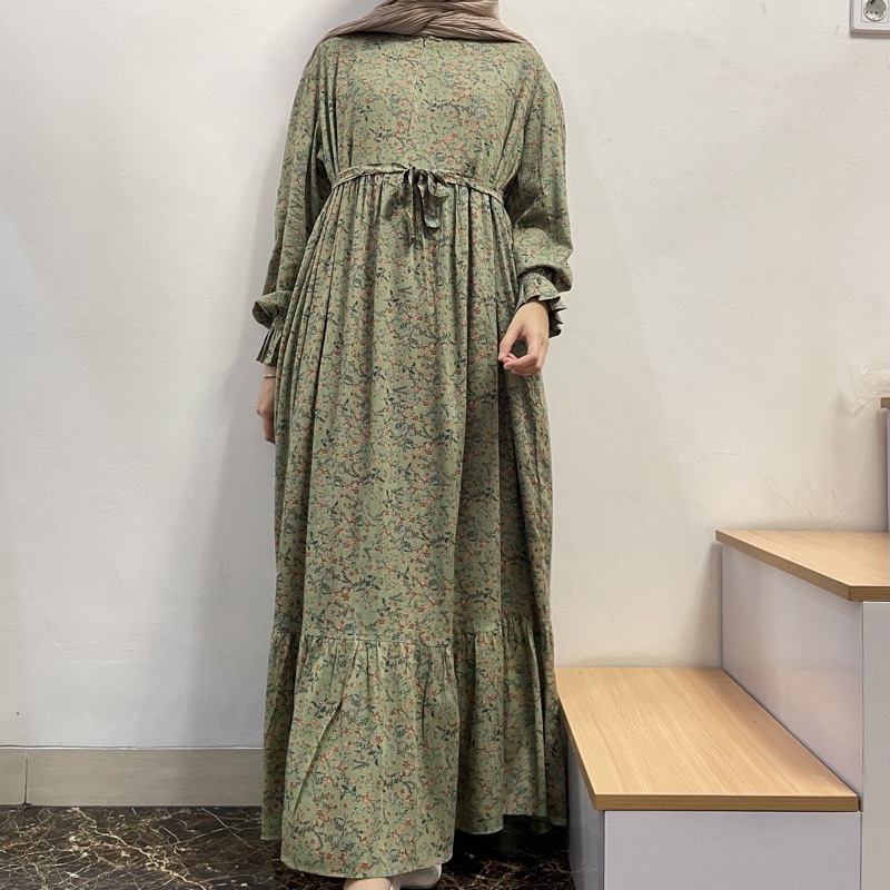 [SIZE STANDAR VOL 1] Floral dress maxi dress panjang gaun casual bunga wanita-Army