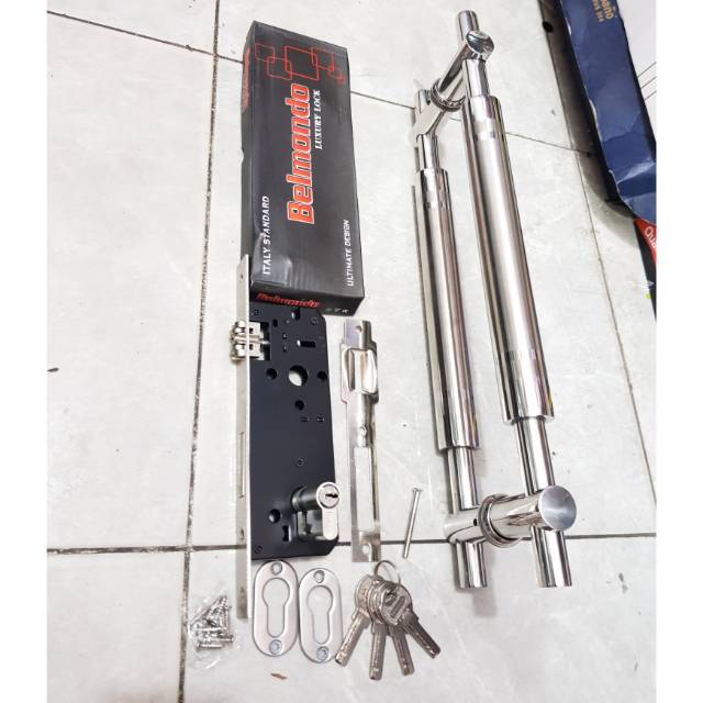 Handle pintu baut tembus stainless 43cm 1set + body pelor