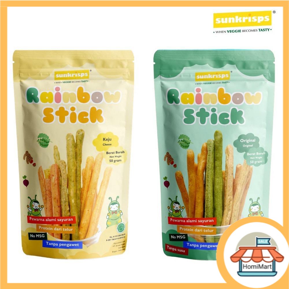 homimart I SUNKRISPS Rainbow Stick Original &amp; Cheese 50 gr / Snack Cemilan Anak Bayi Sehat Bergizi