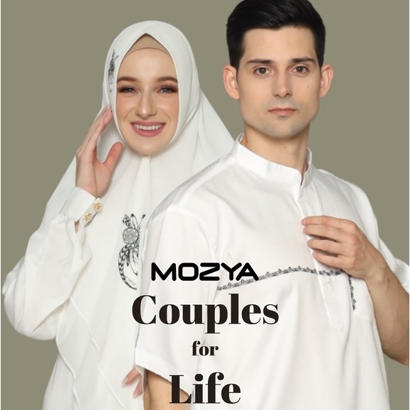 Sarimbit Muslim Couple Mozya Original Baju Koko lengan pendek Djata & Gamis Zeny Set Khimar
