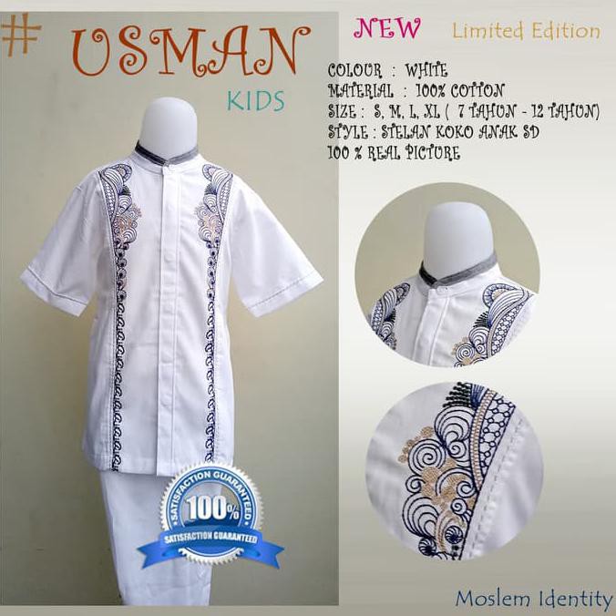 baju koko anak termurah Stelan Koko Anak SD dan SMP , Baju Koko Anak Remaja Style Usman - Putih