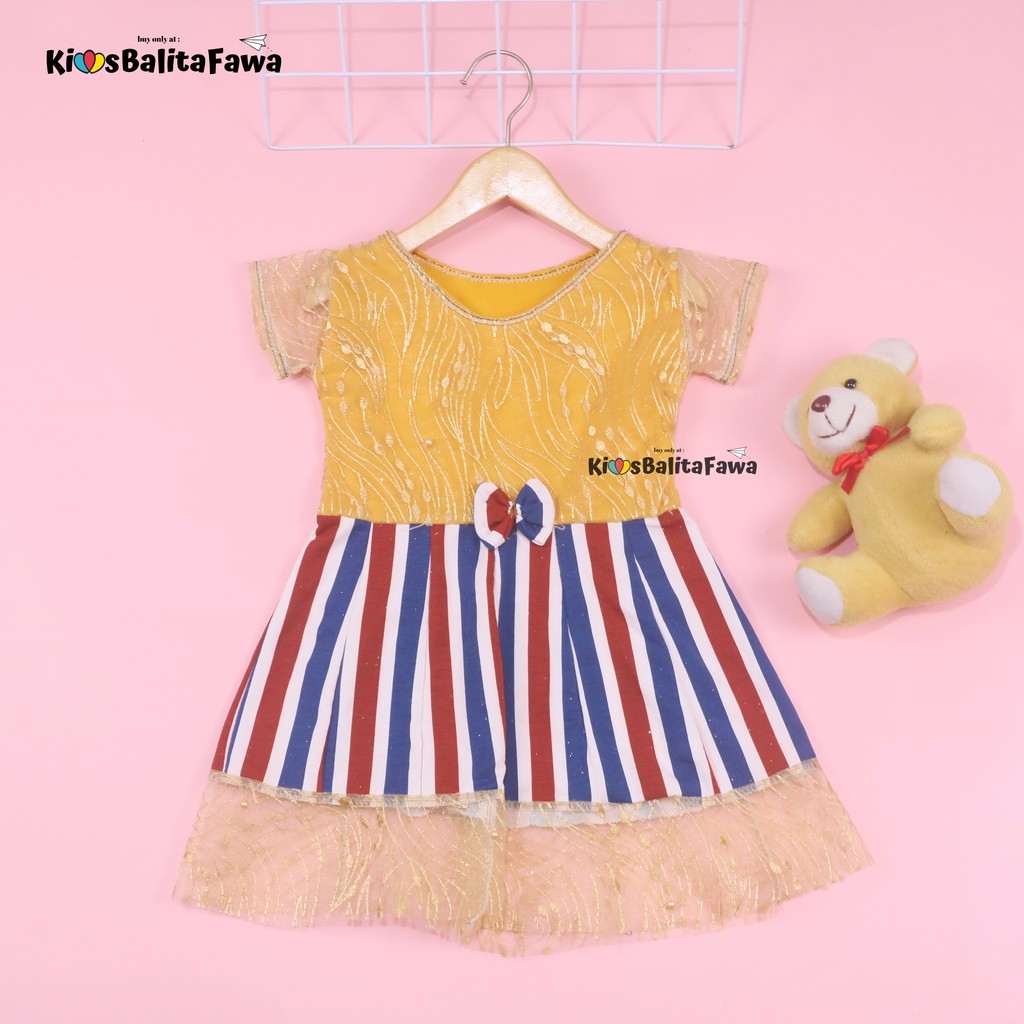 Dress Brukat Davina uk 1-2 Tahun / Dres Anak Perempuan Gaun Pesta Balita Baju Import Kids Cewek Girl