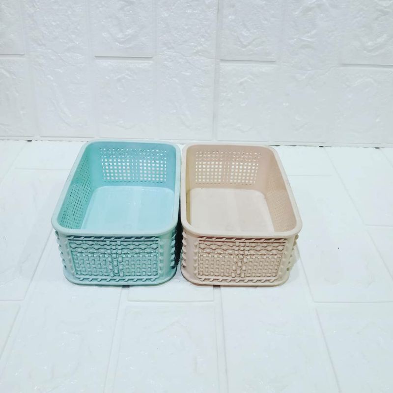 KERANJANG PLASTIK ANYAM SHABBY MURAH PERSEGI PANJANG KECIL