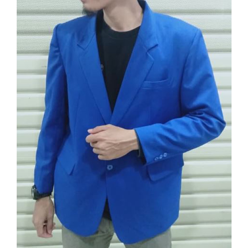 (BISA COD) Jas Polos biru benhur / Pria Blezer Korea Jaket Semijas Seragam Kantor Formal Almamater Wisuda Unisex Cowok Cewek