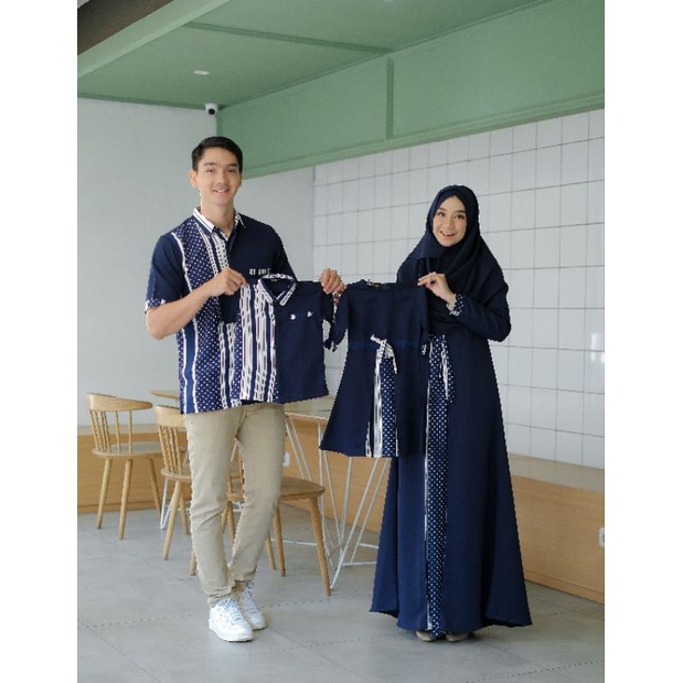 Baju Muslim Anak Prempuan dan Laki-Laki Yumna Motif Polka Salur