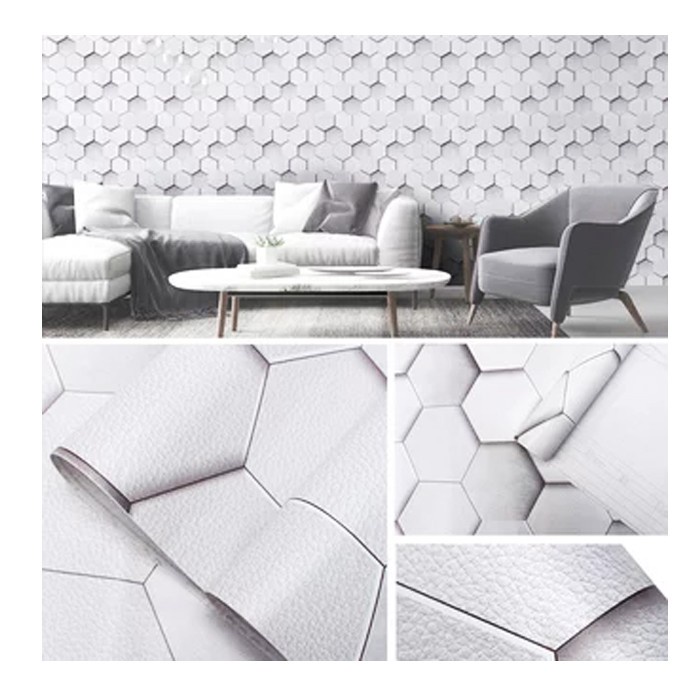 WPS522B HEXAGONAL GREY SEGI 8 ABU HEKSAGONAL WALPAPER STIKER WALLPAPER