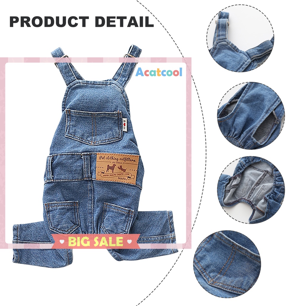 Pet Denim Jumpsuit Comfortable Full Cotton Jean Warm Rompers for Dog Cat