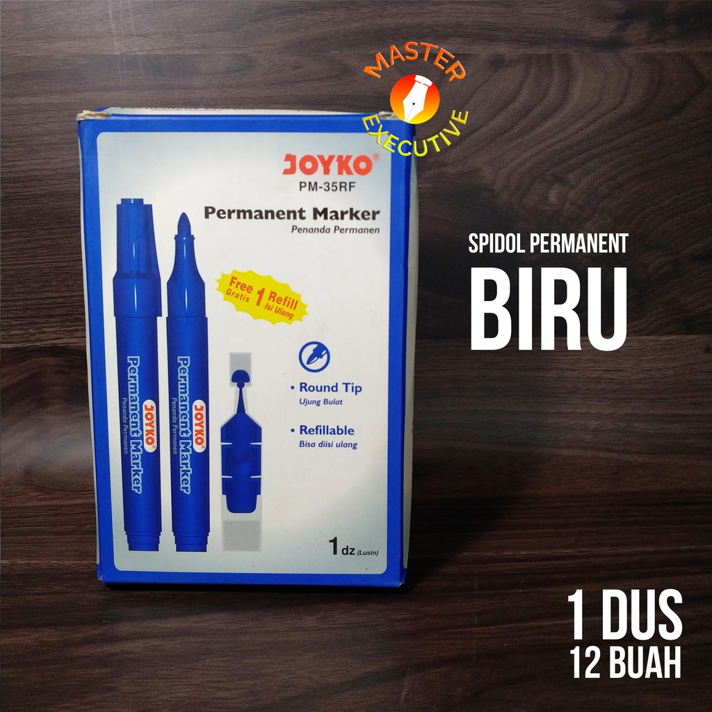 [Dus - 12 Buah] Joyko Spidol Permanent Marker Hitam Biru - Tidak Bisa Dihapus