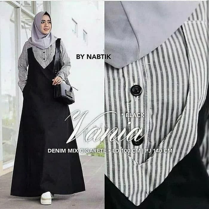 Baju Gamis Wanita Terbaru / Vania Dress Remaja Busui / Kancing Depan - Hitam