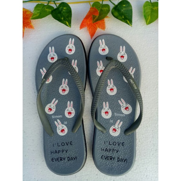 (SIMON) sandal boloni jepit wanita karakter lucu murah viral Sandal Karet-abu