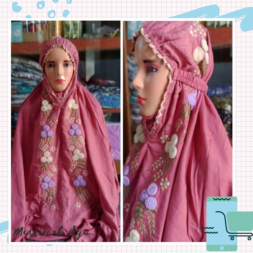 MA - Mukenah Lajuran Kalung - Mukenah Bordir Lajuran - Mukenah Tile - Mukenah Bordir Terusan - Muken