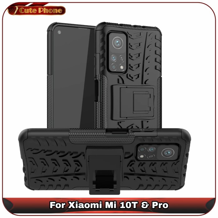 Casing Hard Soft Case Xiaomi Mi 10T Mi10T Pro Rugged Armor Kick Stand