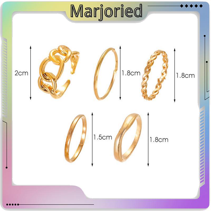 5pcs / Set Fashion Cincin Wanita Model Terbuka Geometri Warna Silver / Gold Gaya Vintage-MJD