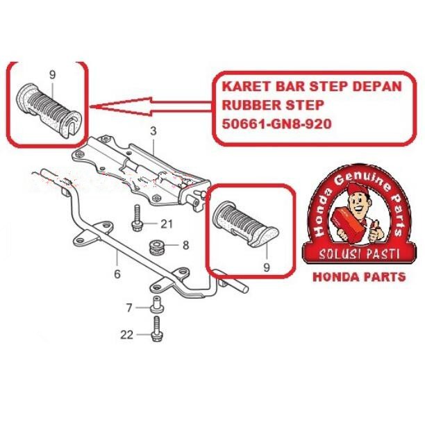 HONDA ORI AHM RUBBER STEP GRAND KARISMA KIRANA REVO 100 SUPRA-X 125 LAMA TAHUN 2006-2013 50661-GN8-920