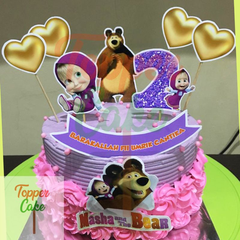 Topper Cake Masha GratisTambah Nama, Usia, Foto / Hiasan Kue Ulang Tahun
