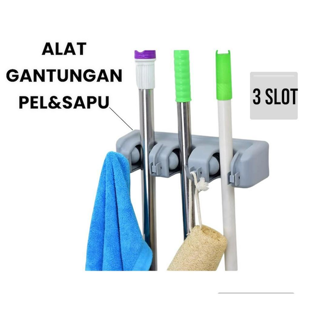 ALAT GANTUNGAN SAPU &amp; PEL  3 SLOT DENGAN 4 HOOK - KUAT DAN KOKOH KUALITAS BAGUS