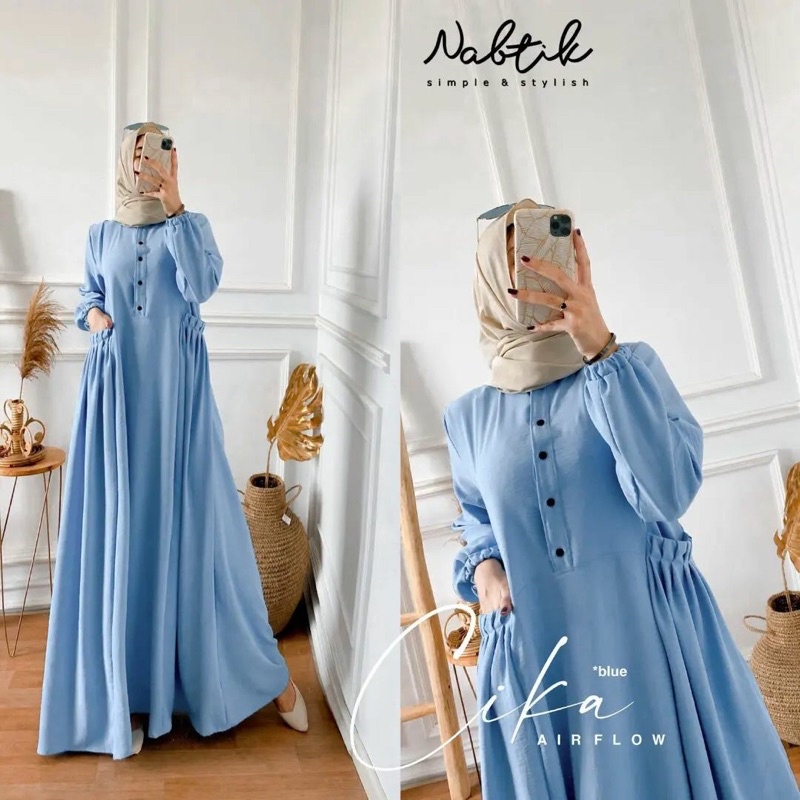 CIKA PLAIN Gamis Airflow Polos Bahan kringkle premium LD 110- Gamis Wanita Busui Friendly