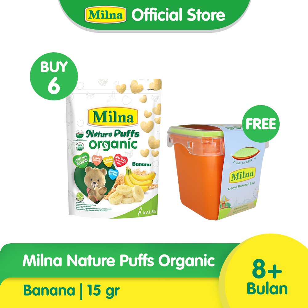 

Paket 6 Milna Nature Puff Organic Banana + Food Container