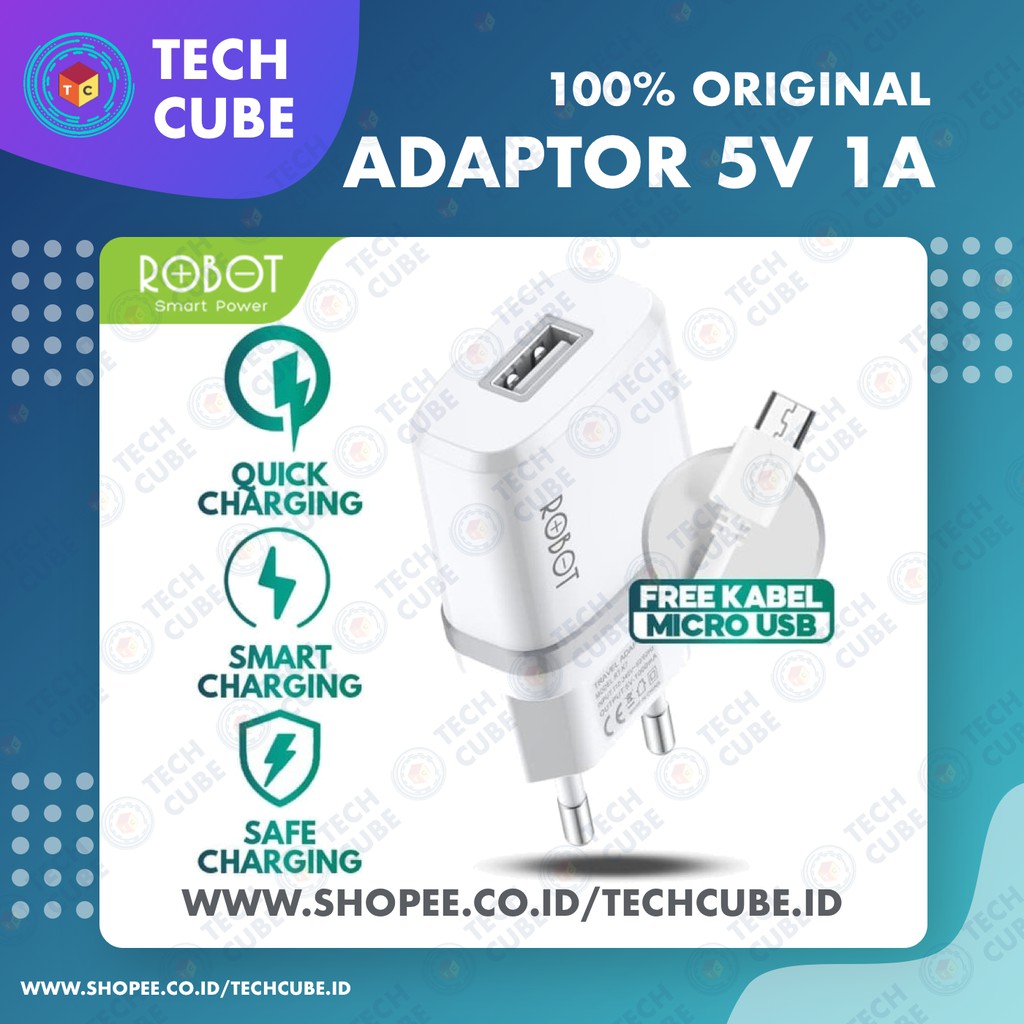 Robot Adaptor 5 Volt 1 Ampere Batok TWS Earphone USB Charger 5V 1A