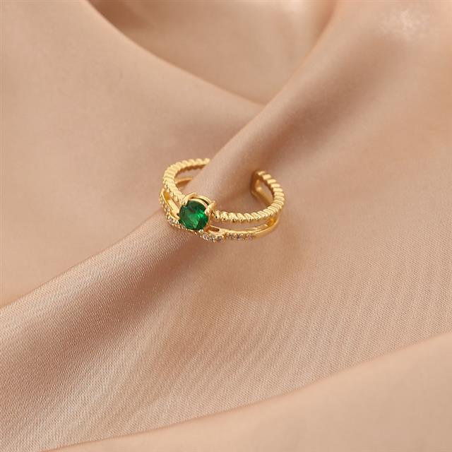 Korea elegan retro Emerald dual layer Open in Trendi minat khusus lampu cincin mewah wanita trendi p