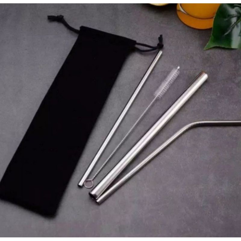 Sedotan Minuman Stainless Steel 5Pcs/Set Straw Sedotan Stainless Sedotan plus pouch Sedotan Set Sedotan Stainless steel