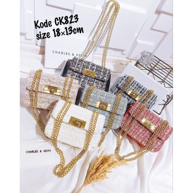 Tas CK Alia Chain Tweed Kode CK823 Import