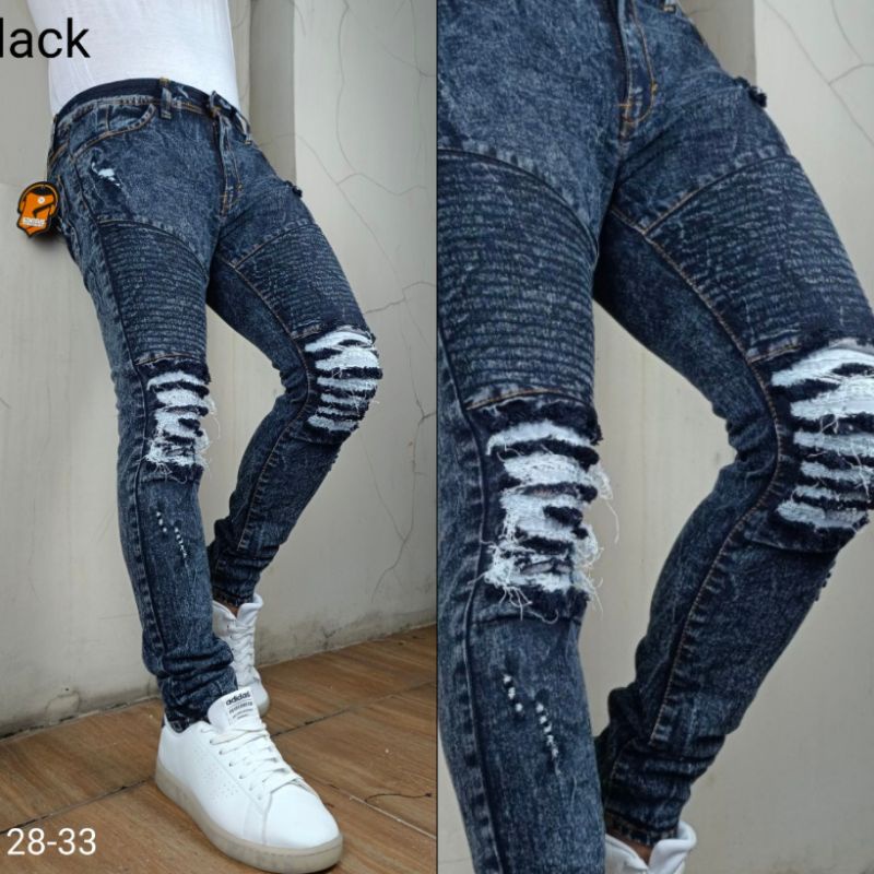 Celana Pria Jeans Biker Ripped Sobek