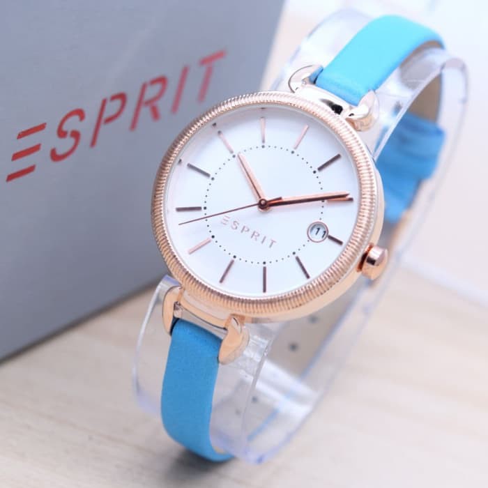 Jam Tangan Wanita / Cewek Murah Esprit Lay Leather Blue Rosegold