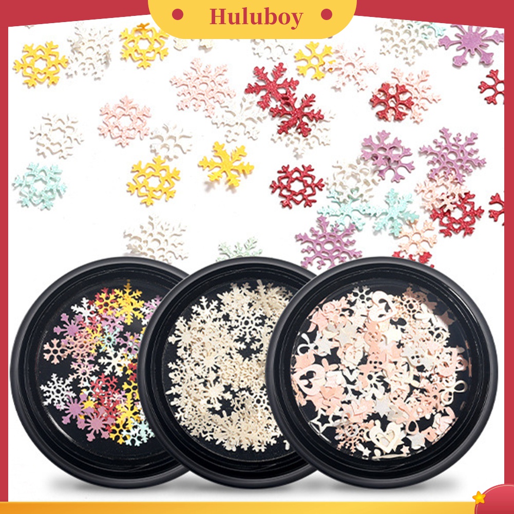 Huluboy Huluboy♡ 100pcs / Kotak Sequin Ultra Tipis Bentuk Snowflake Natal Untuk Nail Art