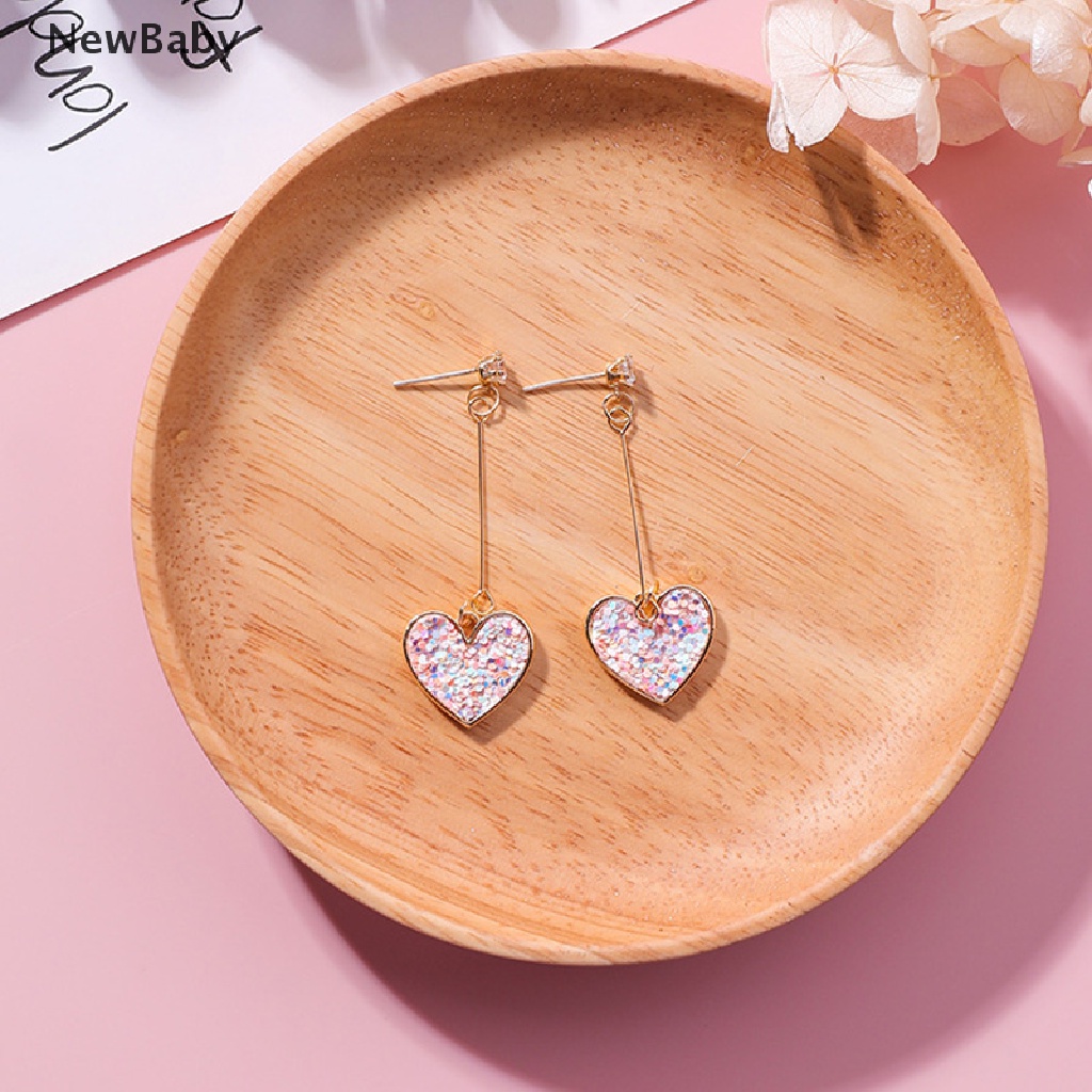 NewBaby Women Crystal Pink Heart Long Drop Dangle Earrings Ear Studs Jewelry Gift ID