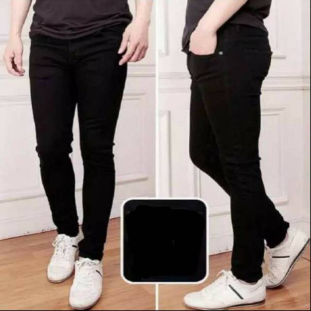 Iwastore Celana jeans polos pria lois hitam