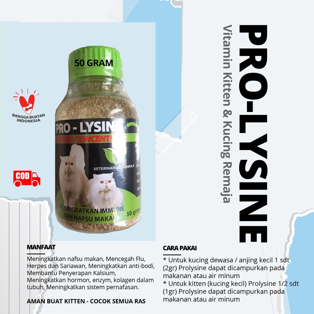 SUPLEMEN PENAMBAH NAFSU MAKAN KUCING - PROLYSINE CAT POWDER 50 GRAM - TINGKATKAN ANTIBODY HORMON &amp; ENZYM KOLAGEN - CEGAH FLU HERPES - PRO-LYSINE BUBUK - MURAH GARANSI KUALITAS  ASLI ORIGINAL TAMASINDO OBAT KESEHATAN VITAMIN HEWAN PELIHARAAN MITRAPETLOVER