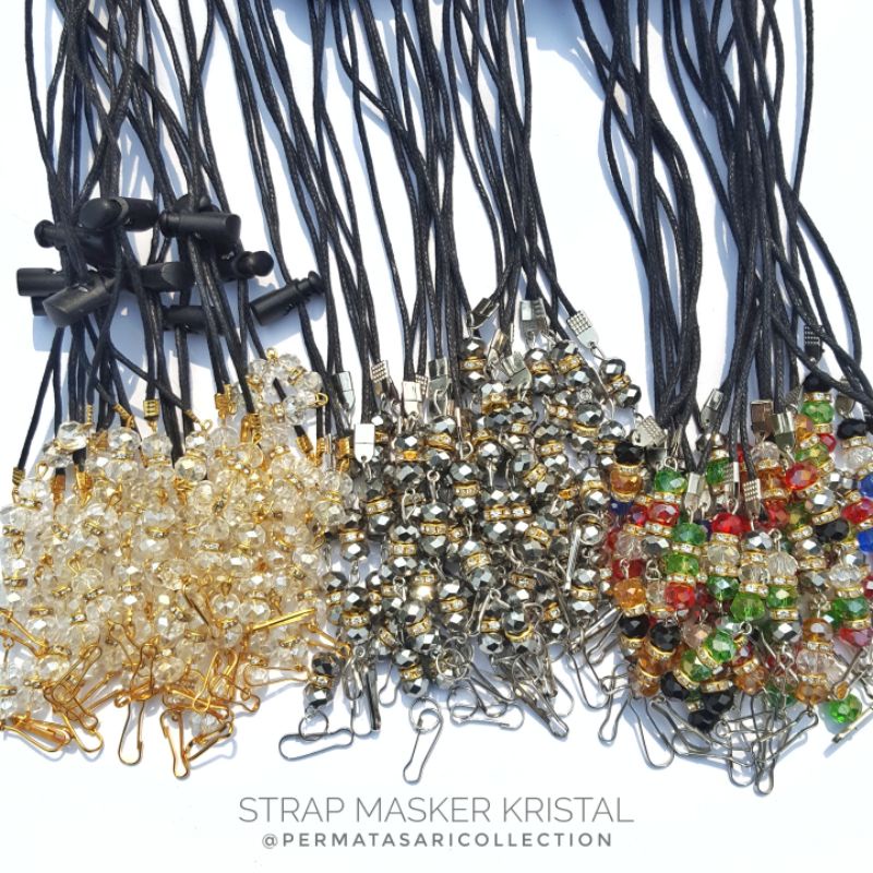 Strap Tali Masker Mask 2in1 Gantungan Kalung Konektor Mutiara Kristal Crystal Wanita Chain Hijab