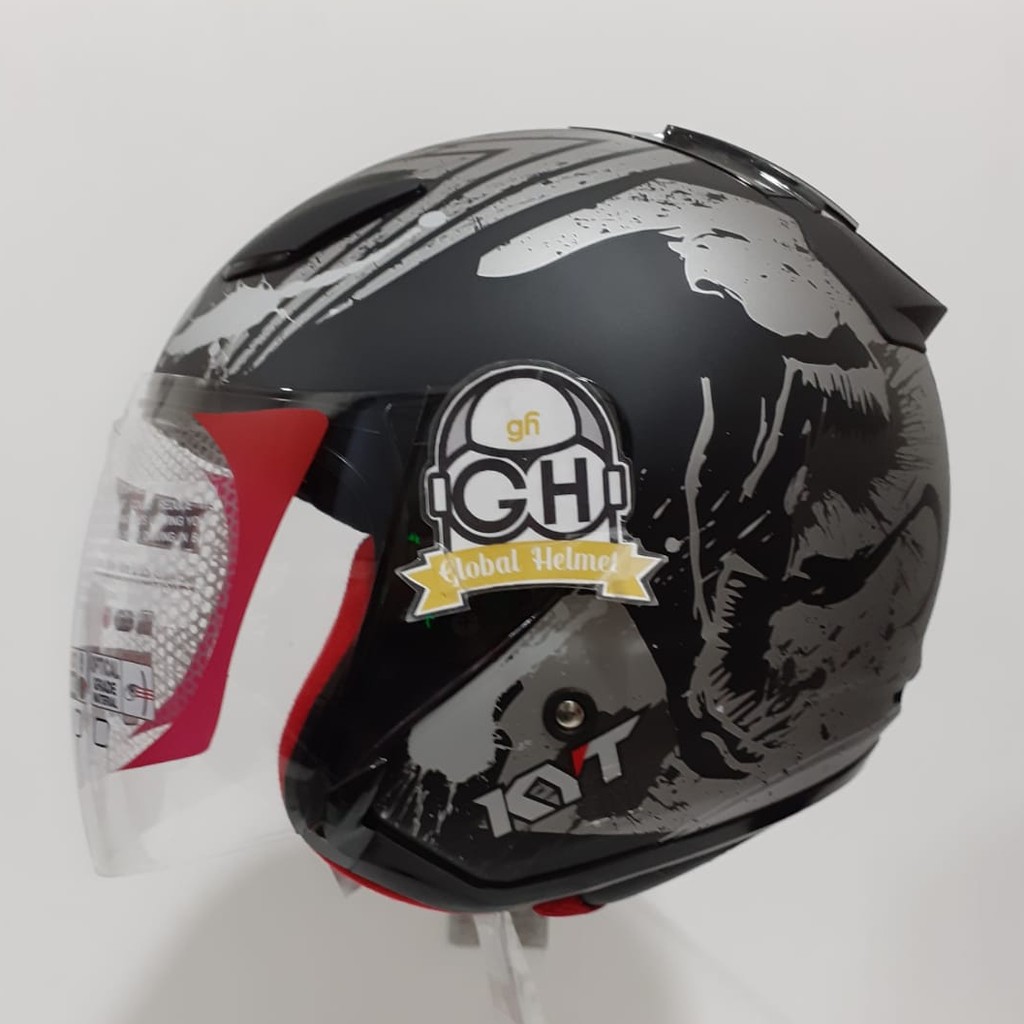 HELM HALF FACE KYT DJ MARU KYT DJMARU MOTIF VENOM SE BLACK DOFF SILVER